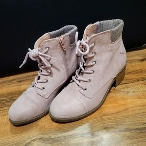 Kids Pink Suede High Heel Combat Boots